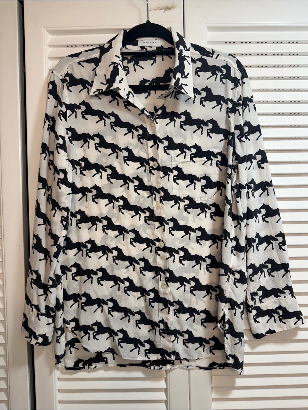 Equipment Black & White Horse-Print Button Down Silk Shirt